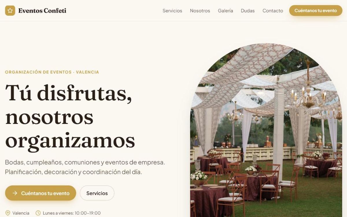 Ejemplo de web para organización de eventos